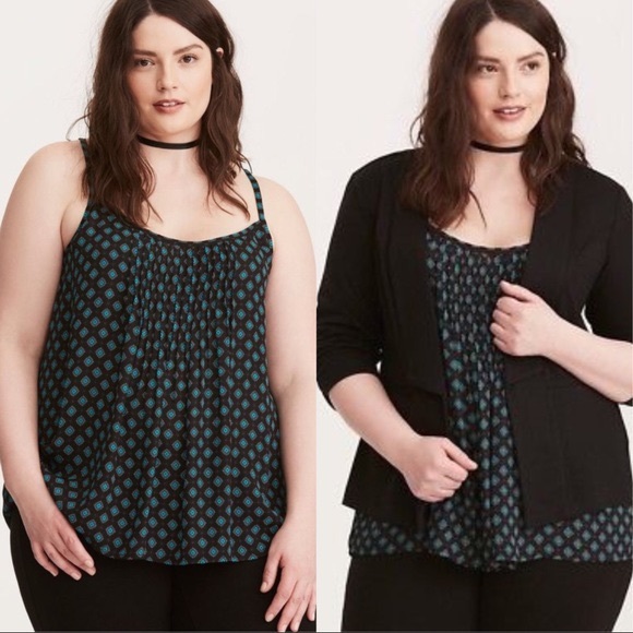 torrid Tops - TORRID Black & Teal Diamond Georgette Cami Top 2X